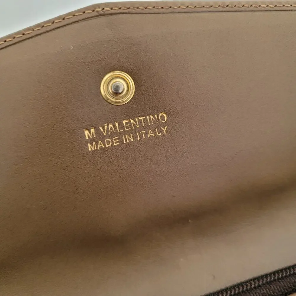 Valentino Vintage Bifold Logo‎ Brown Wallet Large Vintage Envelope Italian Retro